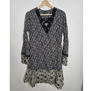 Coco + Carmen Black Lace-Up Tunic Dress Ruffle Lightweight Women's Small/Medium